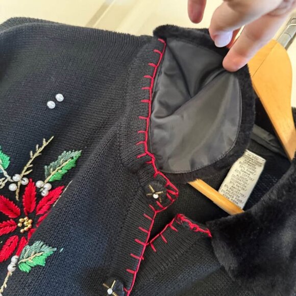 Victoria Woman’s Plus Size Black Embroidered Christmas Holiday Cardigan-Size 1X - Picture 9 of 10